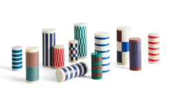 Column Blockljus Large Off White Brown & Blue