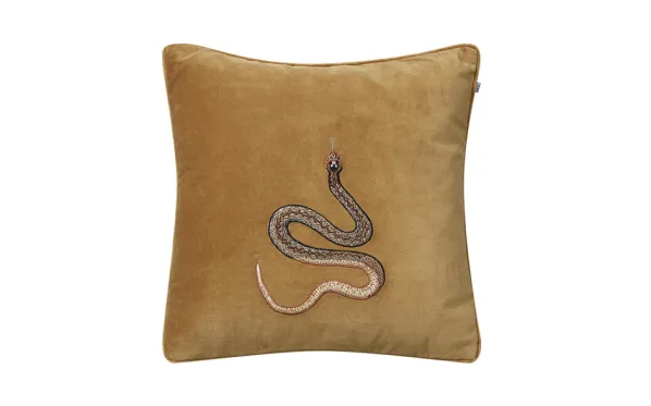Embroidered Cobra Velvet Kuddfodral Masala Yellow