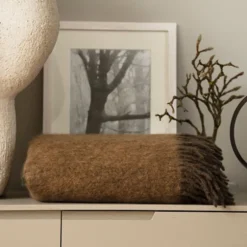 Mohair Pläd Dark Earth & Light Brown Melange