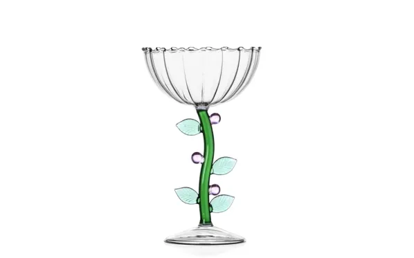 Optical Champagne Bowl Pink Flower Glas
